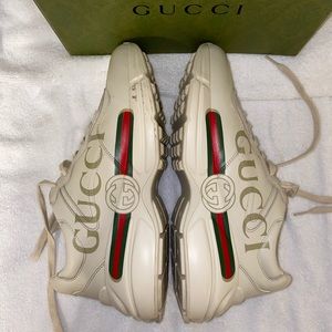Mens Rhyton Gucci Logo Leather Sneakers